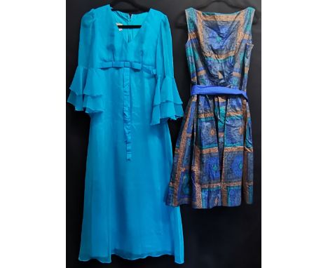 Two 1960s dresses, Czarina turquoise chiffon dress, 82cm bust t/w cotton summer dress with sash 94cm bust 