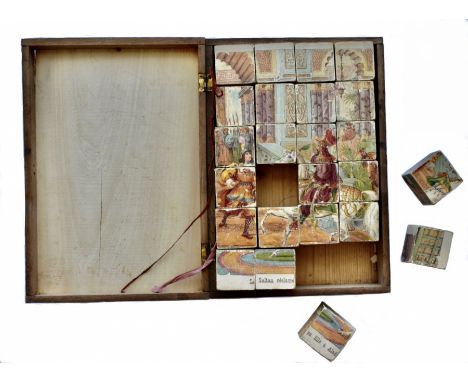19th century very rare and collectible puzzle. The puzzle consists of 24 wooden cubes with the different sides forming 6 imag