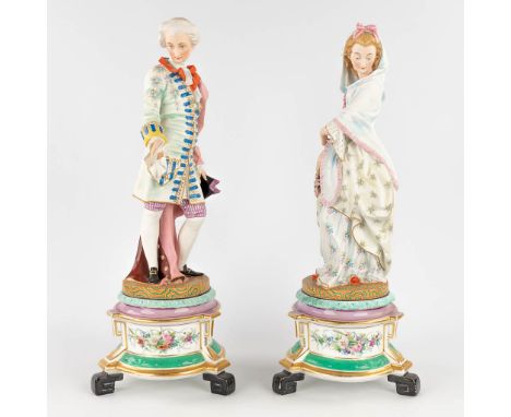 A pair of antique bisque figurines, standing on a glazed porcelain base. The second half of the 19th century. Condition: Rest