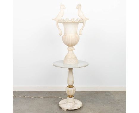 A lamp decorated with birds on a marble stand and made of alabaster. The second half of the 20th century.Dimensions: (H: 123 