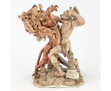 Tiziano GALLI (1908-1986) 'Spartacus and the lion', Porcelain, probably for Capodimonte. Dimensions: (L: 20 x W: 30 x H: 38 c
