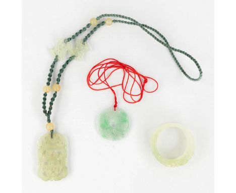 A set of 3 Chinese Jade amulets and necklaces. 