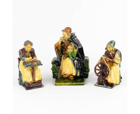 Vande Voorde, a collection of 3 figurines, Flemish Earthenware. A sniffer, bobbin lacer and spinner.Dimensions: (L: 13 x W: 1