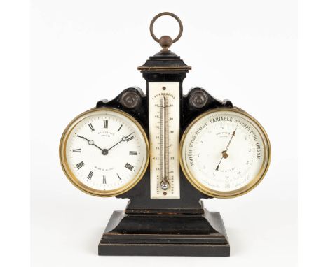 A table clock, barometer and thermometer marked 'Hazebrouck Opticien, 23 rue de la paix'. Made in France. 19th century. Dimen