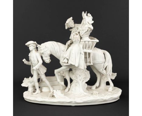 Scheibe Alsbach, Thuringe, a large bisque porcelain group 'Travelling on a horse'. Marked on the side, 19th century. Dimensio