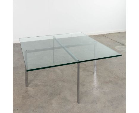 Ludwig MIES VAN DER ROHE (1886-1969) 'Barcelona Coffee Table' for Knoll. Steel frame with a glass top. Condition: Generally i