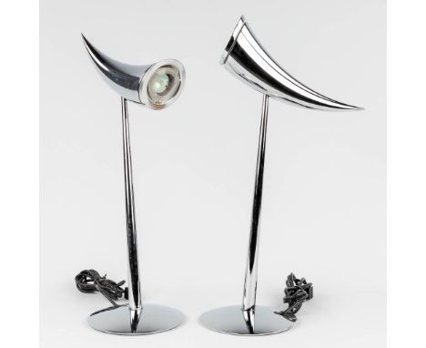 Philippe STARCK (1949) 'Ara lamp' a pair of table lamps for Flos. Chromed metal. 1988Condition: One of the lamps is missing a