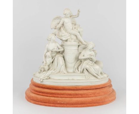 Svres, a large group 'Cupid and maidens' made of bisque porcelain. Standing on a fabric-lined stand, and marked on the unders