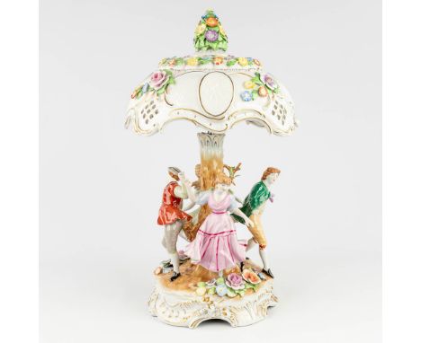 A porcelain table lamp with dancing figurines and lithophane images, marked PMP 1817, porzellanmanufactur Palau. The second h