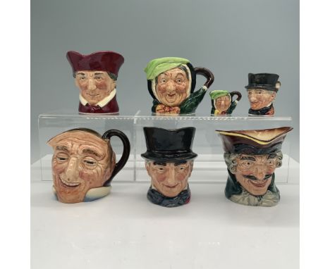 This lot features a collection of seven Royal Doulton character jugs, including the popular "John Peel" (D6130) and "Farmer J