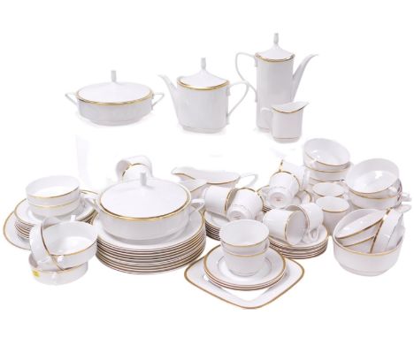 A Spode porcelain Gold Eternity pattern part dinner tea and coffee service, including a pair of vegetable tureens and covers,