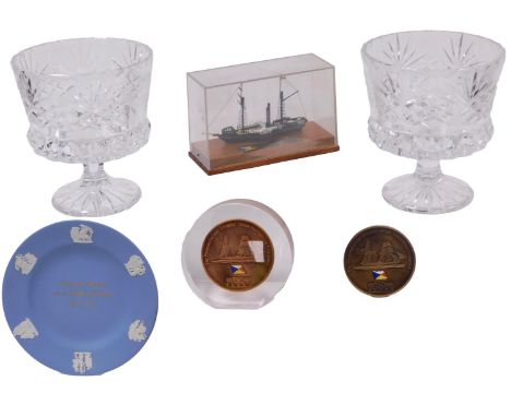 A group of P&amp;O Cruise ship memorabilia, including cut glass pedestal bowls, engraved Harrogate 29 September 1990, a 150 y