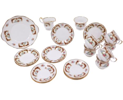 A Rosina porcelain Queens pattern part tea service, comprising bread plate, cream jug, sugar bowl, six teacups, saucers and p