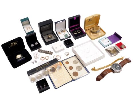 Silver and costume jewellery, including a dragon pendant, ear studs, necklace and bracelet set, marcasite bracelet and dress 
