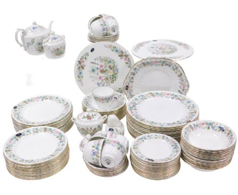 An Aynsley porcelain Wild Tudor pattern part dinner and tea service, comprising twelve dinner, eleven dessert, twelve salad a