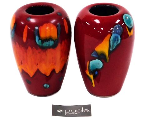 A Poole Pottery Volcano pattern vase, of shouldered tapering form, raised marks, 20.5cm high, together with an Odyssey patter