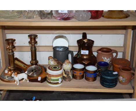 Mixed Lot:  Wall barometer, candlesticks, lustre ware and others