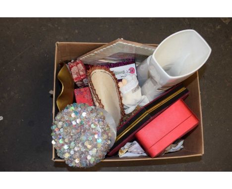 Mixed Lot: Fabric covered trinket boxes, vases and other items