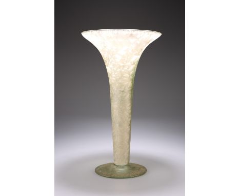 A LARGE AND UNUSUAL 20TH CENTURY ART GLASS VASE, of trumpet form with frosted pattern. 36.5cm high

Provenance: The Chris Cra