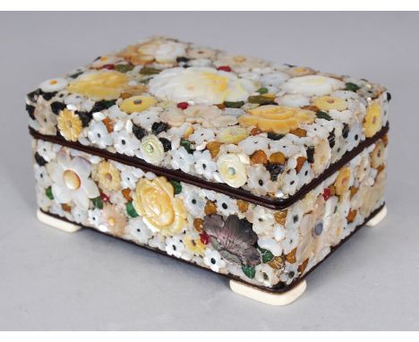 A GOOD QUALITY JAPANESE MEIJI PERIOD SHIBAYAMA & WOOD RECTANGULAR BOX & COVER, decorated with a profuse quantity of overlappi