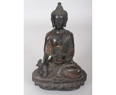 A SINO-TIBETAN BRONZE FIGURE OF BUDDHA, seated in meditation on a lotus plinth, 6.25in high.