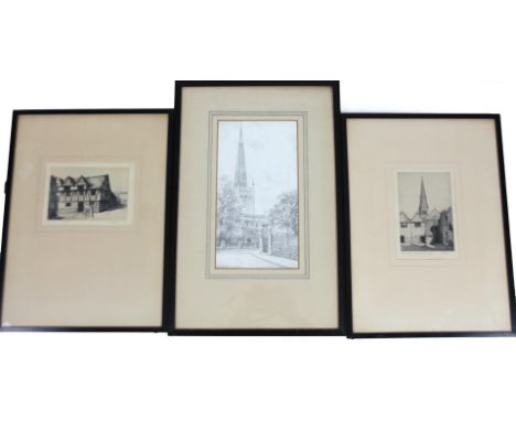 Albert Henry Findley (1880-1975). A view of St Mary de Castro, Leicester, pencil sketch, Margaret Rudge (English School). Lei