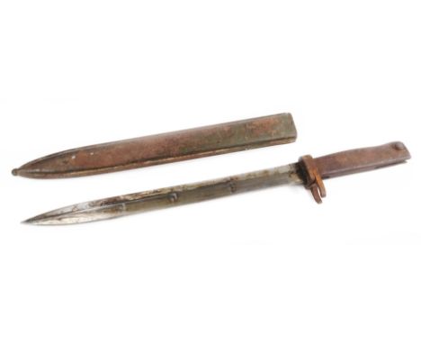 A bayonet, with metal scabbard and handle and plain blade, 45cm W.