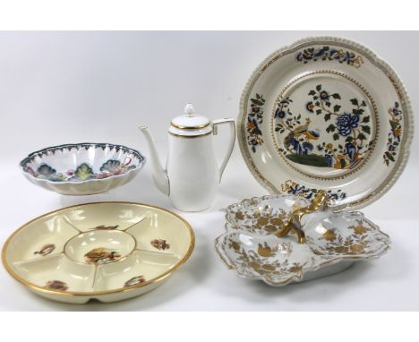 Various items of pottery, to include a transfer printed duck and pheasant hors d'oeuvre dish, 34cm dia., a Royal Worcester Vi