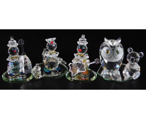Various Swarvoski style Swarvoski and other crystal, to include owl,  7cm H, C R Clown and other clown ornaments, etc.  (a qu