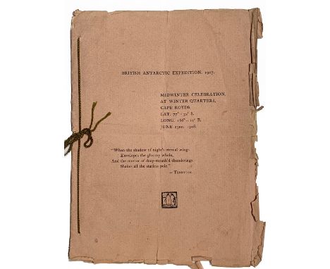 The British Antarctic Expedition 1907-1909 led by Ernest Shackleton - June 23rd 1908. The Midwinter Celebration Programme fro