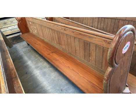 Church pew, (currently propped up), 297cm L x 106cm H x 50cm D