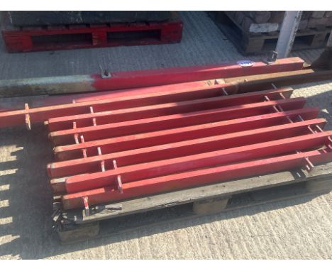 Qty of galvanised metal railing posts and a matching gate post, gate post 177cm H