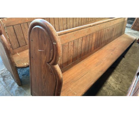 Church pew, missing one end, 292cm L x 106cm H x 50cm D