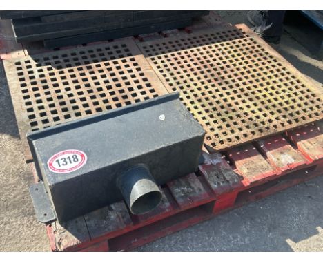 X2 Cast-iron pavement grates and a lightweight drain hopper, largest grate measures 76cm L x 63cm W