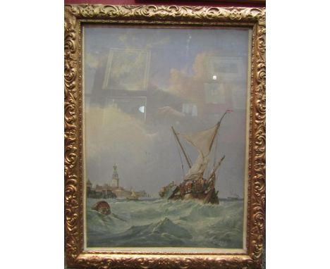 A colour lithograph in a gilt frame "Leaving Port" after Clarkson Standfield (1793-1867), a boat in heavy seas, 41 x 51cm 