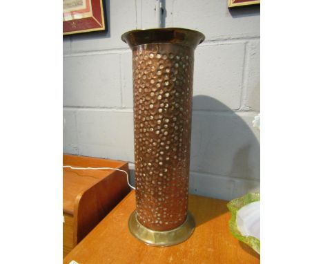 A retro hammered copper and brass umbrella and stick stand, 50.5cm high 