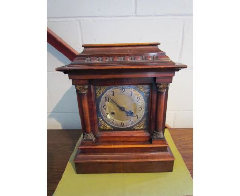 A 20th Century 8 day bracket clock with brass and silvered Arabic numerate face, some damage, 39cm high x 31cm wide x 18cm de