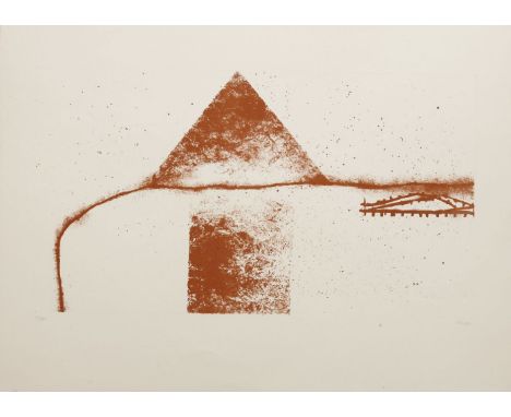 *Prunella Clough (British, 1919-1999)RED LANDSCAPELithograph printed in solo colour, signed and numbered 15/30 in pencil, on 