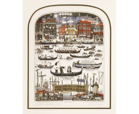 *Graham Clarke (British, b.1941)FISH MERCHANT OF VENICE;HOME SWEET HOME;CHIANTI DANTE;ITALICSFour etchings with aquatint prin