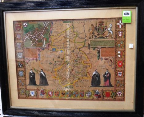 John SPEED - Cambridgeshire described  . . .  hand-coloured, 39 x 52cms. inset plan of Cambridge, figures in academical robes