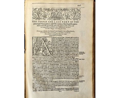 [HAKLUYT, R.  The Principall Navigations, Voiages and Discoveries of the English Nation  . . .  ]  lacks title & map (as usua