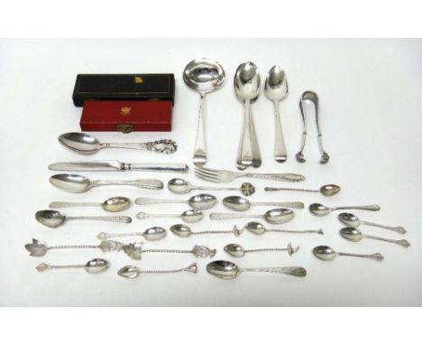 Silver, comprising; three Old English pattern dessert spoons, London 1833, another London 1805, four Victorian coffee spoons,