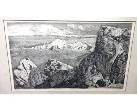 Joseph Webb (1908-1962), Rump Point, with distant view of Tintagel and the North Cornish Coast, etching, third state, trial p