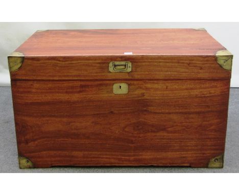 A 19th century brass bound camphor wood rectangular trunk, with side carry handles, 95cm wide.