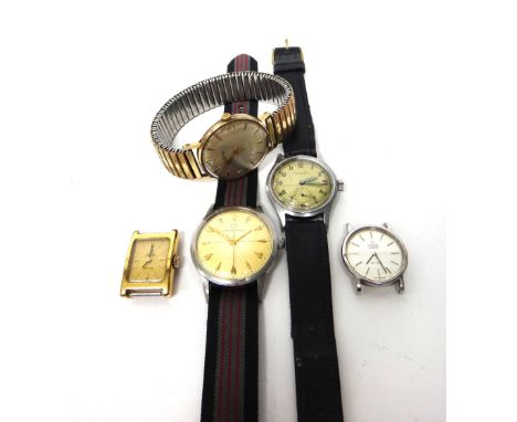 A lady's gilt metal fronted and steel backed rectangular cased Omega Automatic De Ville wristwatch, a lady's steel circular c