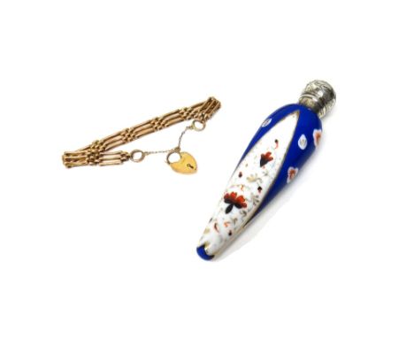 A gold oval and bar link gate bracelet, on a gold heart shaped padlock clasp, detailed 9 C, weight 12 gms and a late Victoria