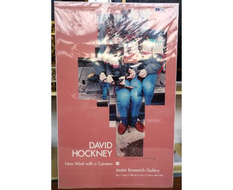 David Hockney, a signed poster 'New Work with a Camera', Andre Emmerich Gallery 1983, 98cm x 63cm.