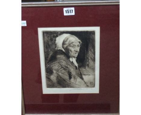 William Lee Hankey (1869-1952), Old woman, etching, signed in pencil, 19.5cm x 16cm. DDS