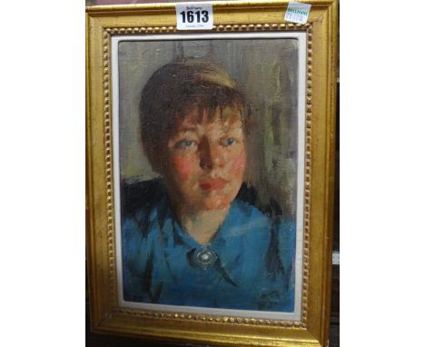 Bernard Dunstan (b.1920), Portrait of a girl, oil on canvas laid on board, 24.5cm x 15.5cm. DDS