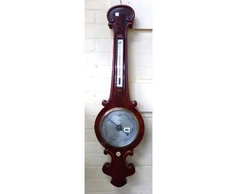 A mahogany cased wheel barometer by 'Marsh, Dorking', late 19th century, with applied thermometer over a silvered and titled 